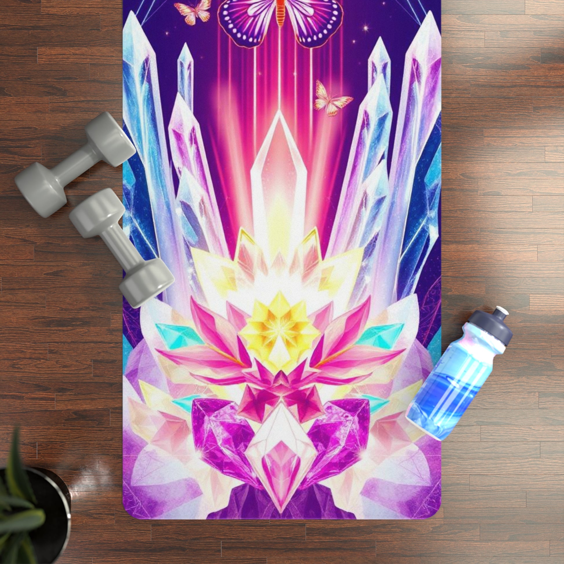 Crystal Lotus with Butterflies Rubber Yoga Mat | Spiritual Chakra Mat Printify