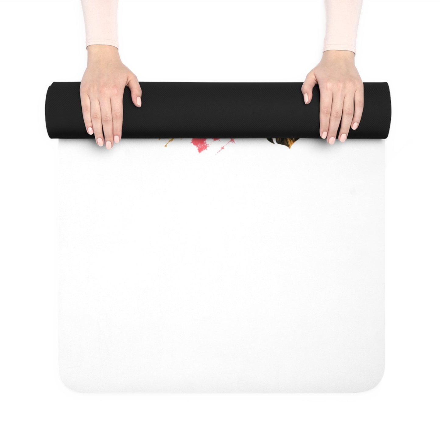 Sunset Yoga Pose Rubber Yoga Mat | Tropical Palm Hibiscus Design - Best Yoga Mats for Home Workouts