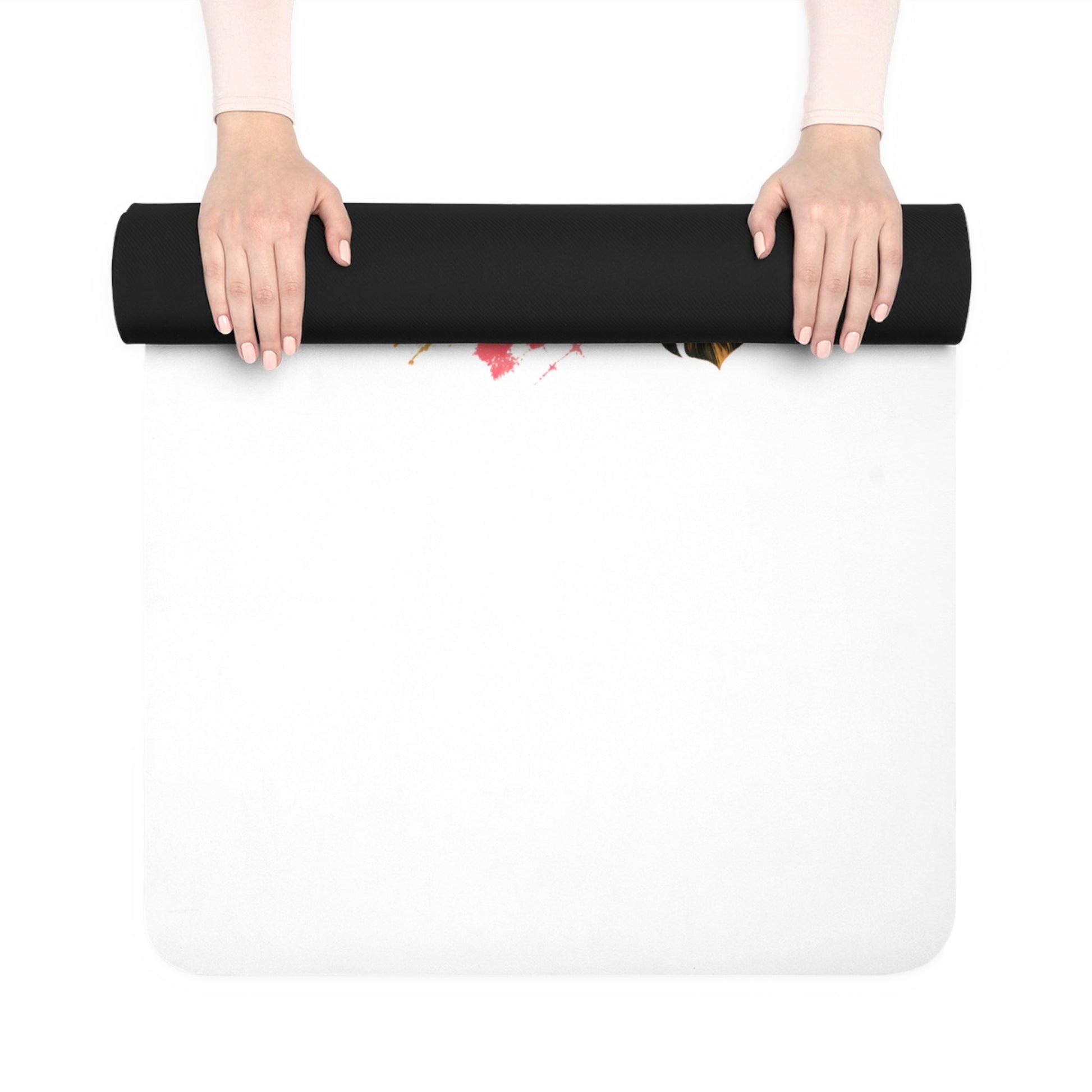 Sunset Yoga Pose Rubber Yoga Mat | Tropical Palm Hibiscus Design - Best Yoga Mats for Home Workouts