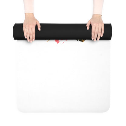 Sunset Yoga Pose Rubber Yoga Mat | Tropical Palm Hibiscus Design - Best Yoga Mats for Home Workouts
