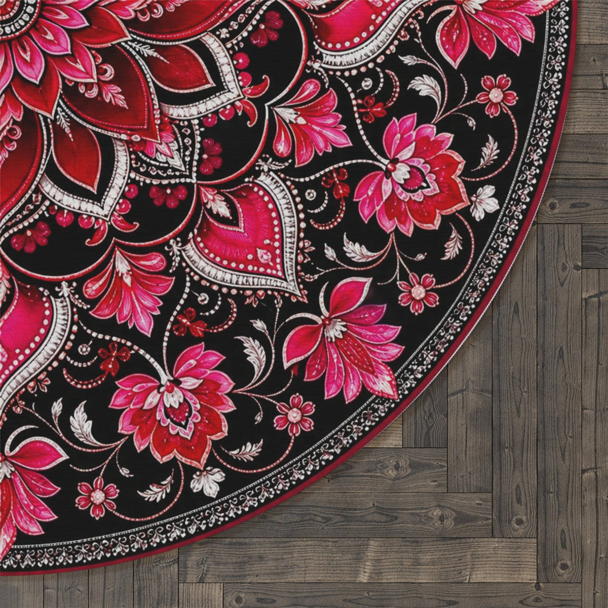 Pink Mandala Floral Round Rug | Boho Meditation Floor Mat Printify