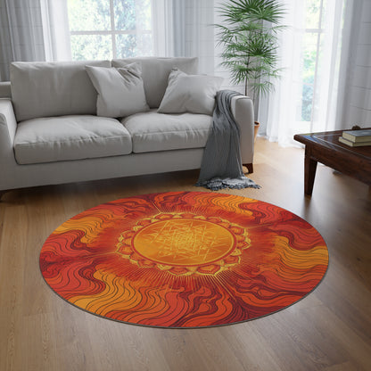 Enchanted Waterfall Fantasy Round Rug | Sacred Geometry Flower of Life Rug 5FT | Golden Ratio Crystal Grid Spiritual Floor Mat Printify