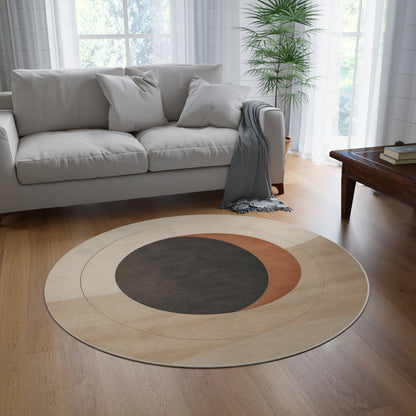 Abstract Crescent Moon Minimalist Round Rug | Neutral Boho Circle Mat Printify