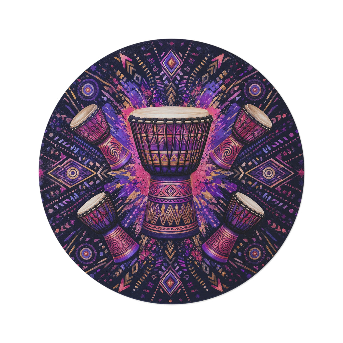 Tribal Djembe Drum Round Rug | Boho Music Mandala Floor Mat Printify