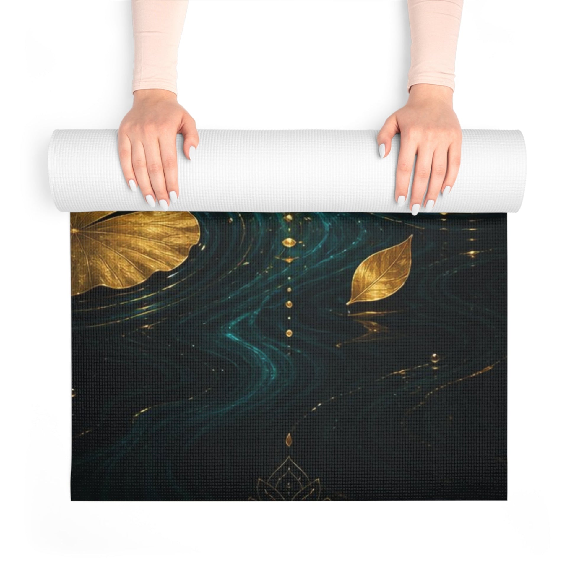Golden Lotus Meditation Foam Yoga Mat | Lotus Flower Mandala Design - Best Yoga Mats for Home Workouts