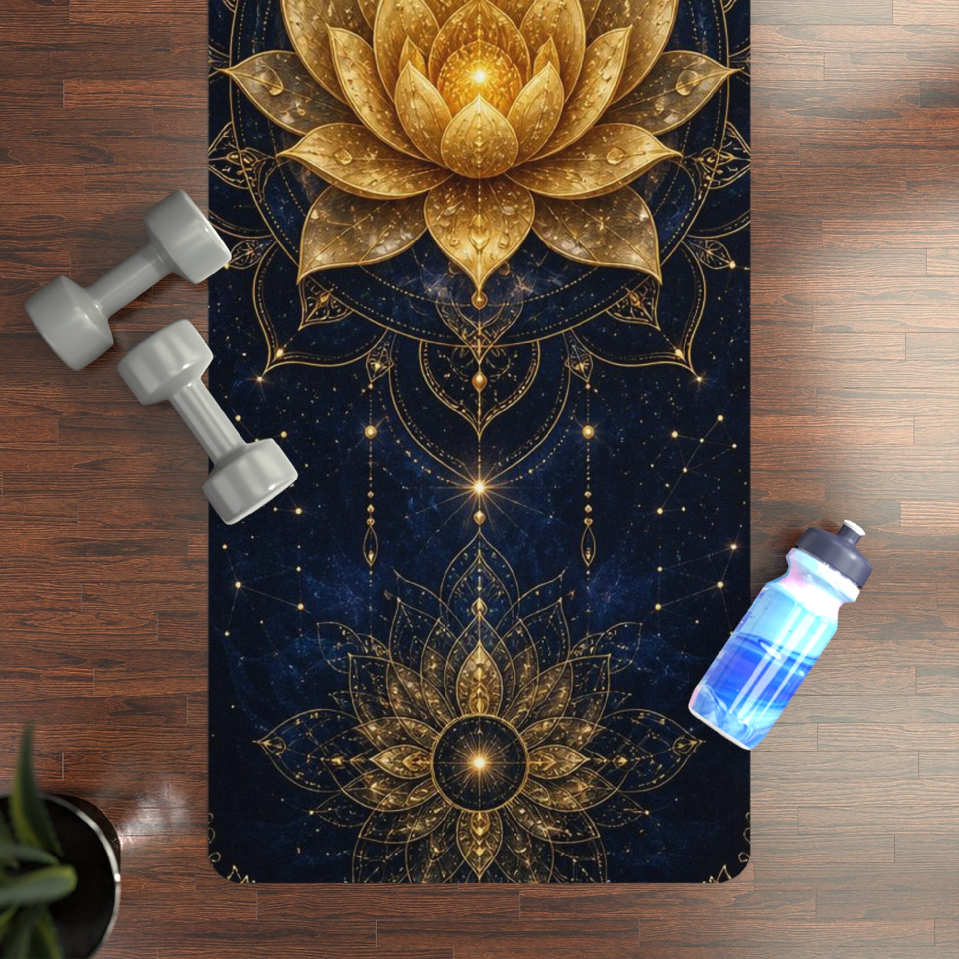 Golden Lotus Mandala Rubber Yoga Mat | Cosmic Floral Alignment - Best Yoga Mats for Home Workouts