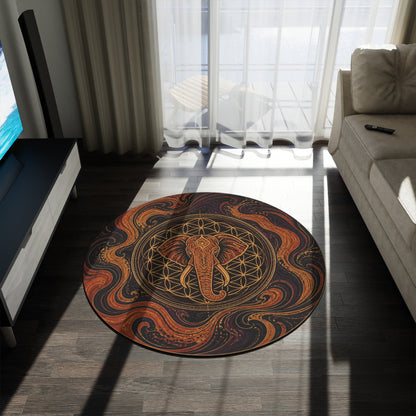 Sacred Geometry Elephant Round Rug | Boho Mandala Floor Mat Printify