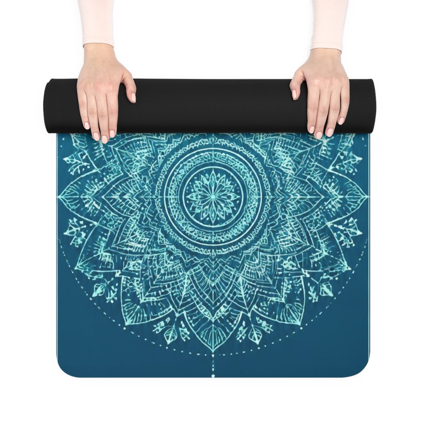 Teal Mandala Alignment Rubber Yoga Mat | Non-Slip Fitness Mat Printify
