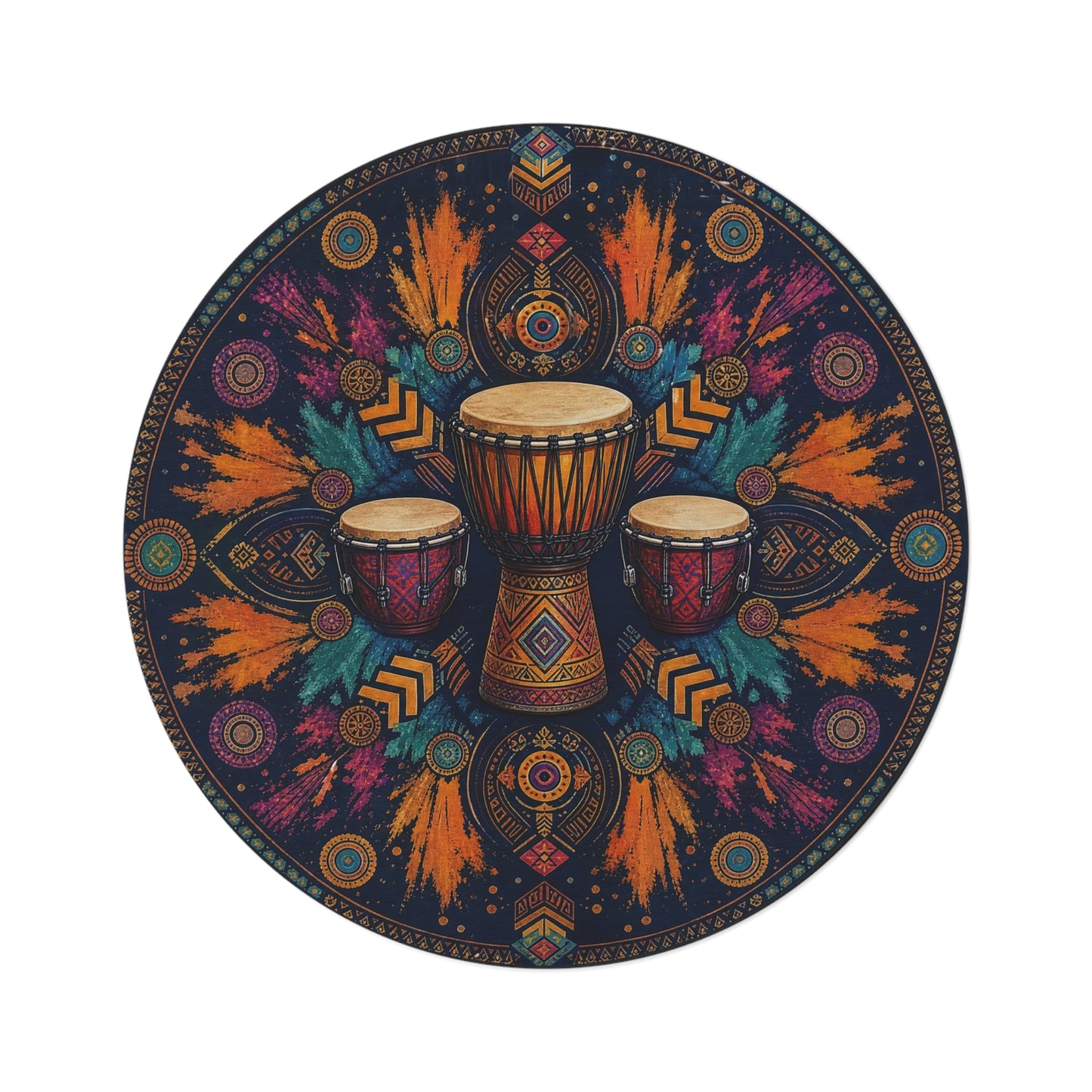 Tribal Djembe Drums Round Rug | Boho Mandala Drum Pattern Printify