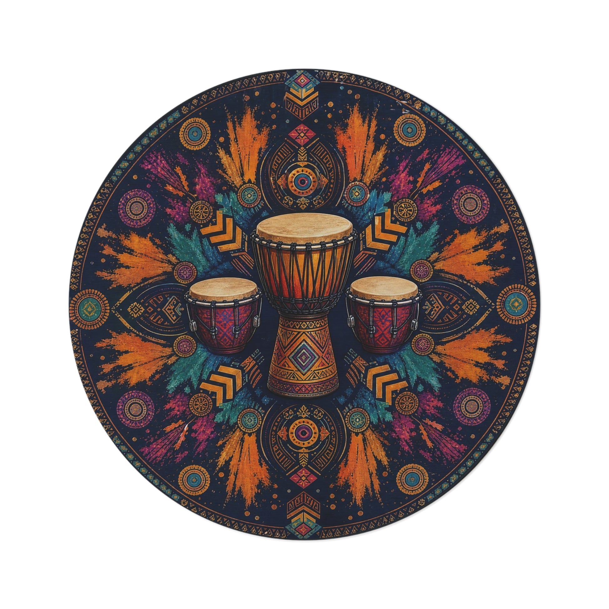 Tribal Djembe Drums Round Rug | Boho Mandala Drum Pattern Printify