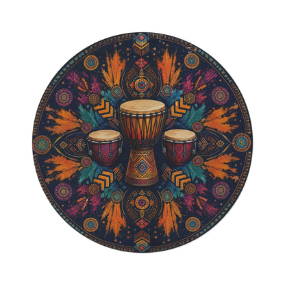 Tribal Djembe Drums Round Rug | Boho Mandala Drum Pattern Printify