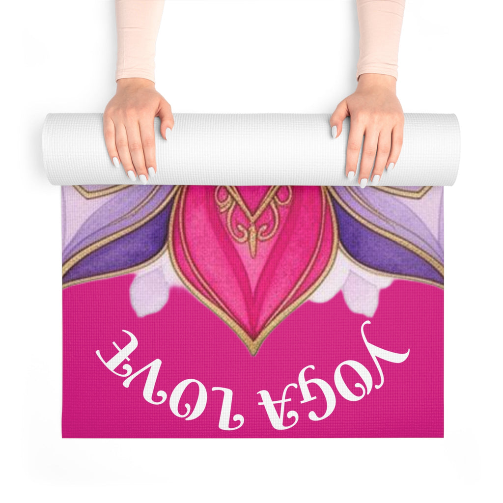 Yoga Mat |  Non-Slip Fitness Mat for Women, Meditation & Wellness Gift, Home Workout Essential | Pink Lotus Mandala Printify