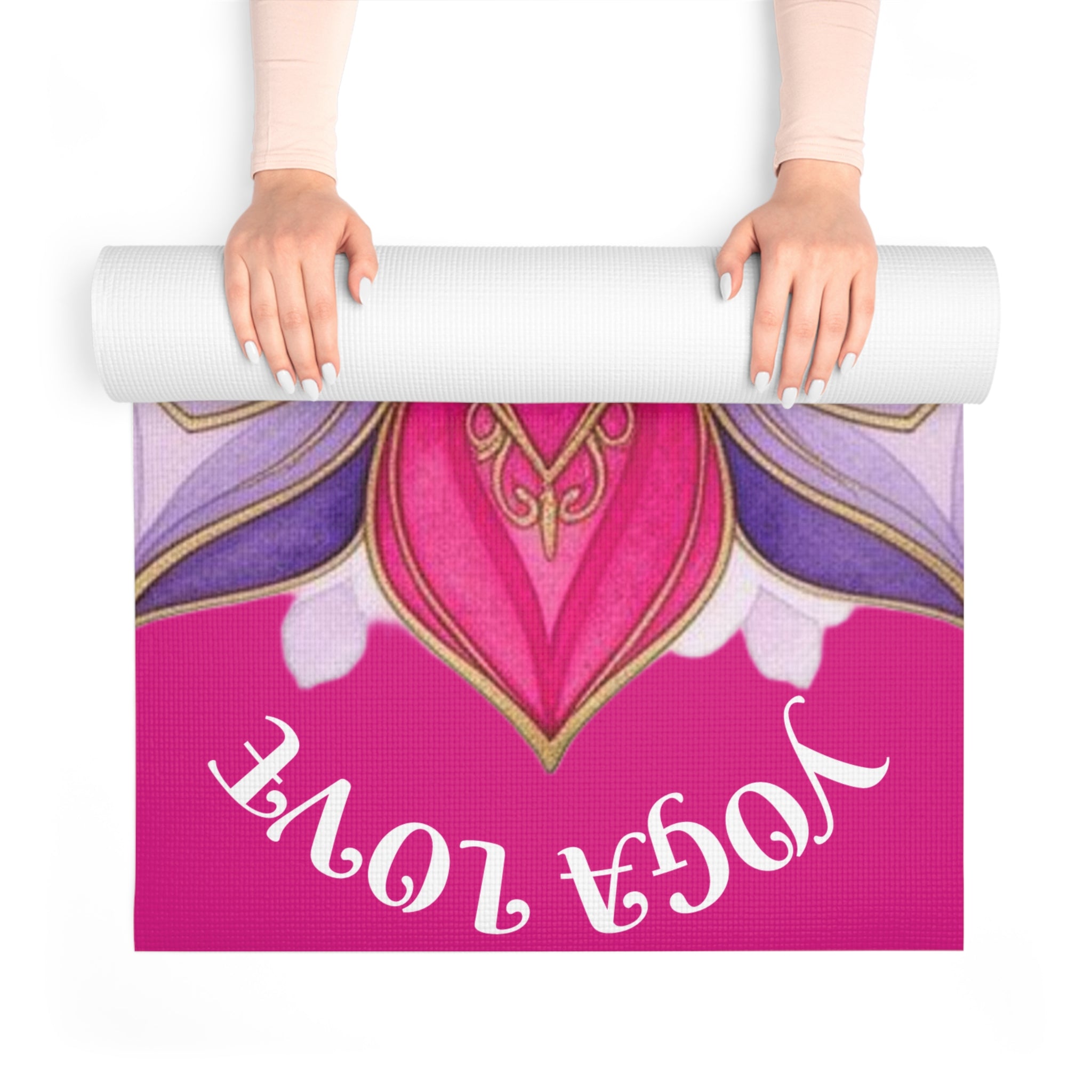 Yoga Mat |  Non-Slip Fitness Mat for Women, Meditation & Wellness Gift, Home Workout Essential | Pink Lotus Mandala Printify