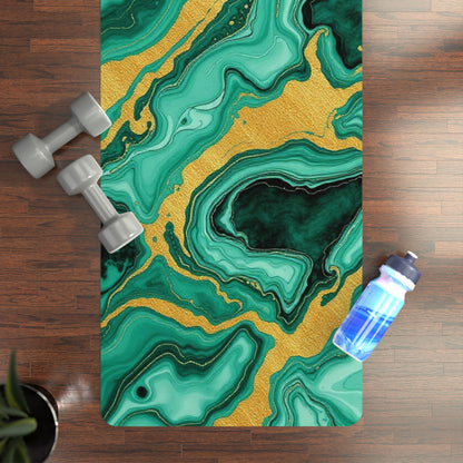 Green Gold Marble Swirl Rubber Yoga Mat | Abstract Agate Pattern - Best Yoga Mats for Home Workouts