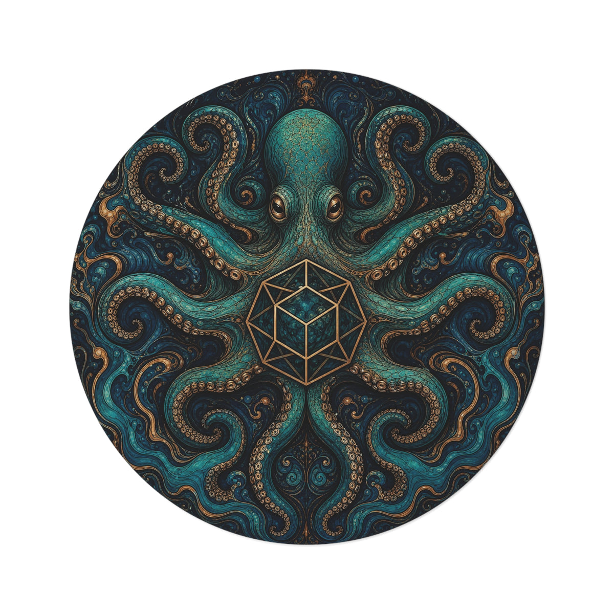 Octopus Mandala Round Rug | Geometric Sea Creature Nautical Decor Printify