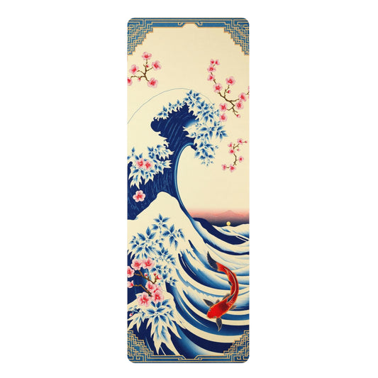 Koi Wave Print Rubber Yoga Mat | Japanese Wave, Cherry Blossoms - Best Yoga Mats for Home Workouts