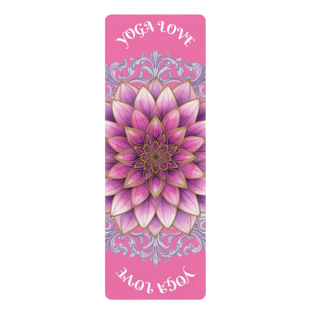 Pink Lotus "Yoga Love" Rubber Yoga Mat  | Aesthetic Workout Mat for Women, Meditation Accessory, Home Fitness & Wellness Gift | Printify