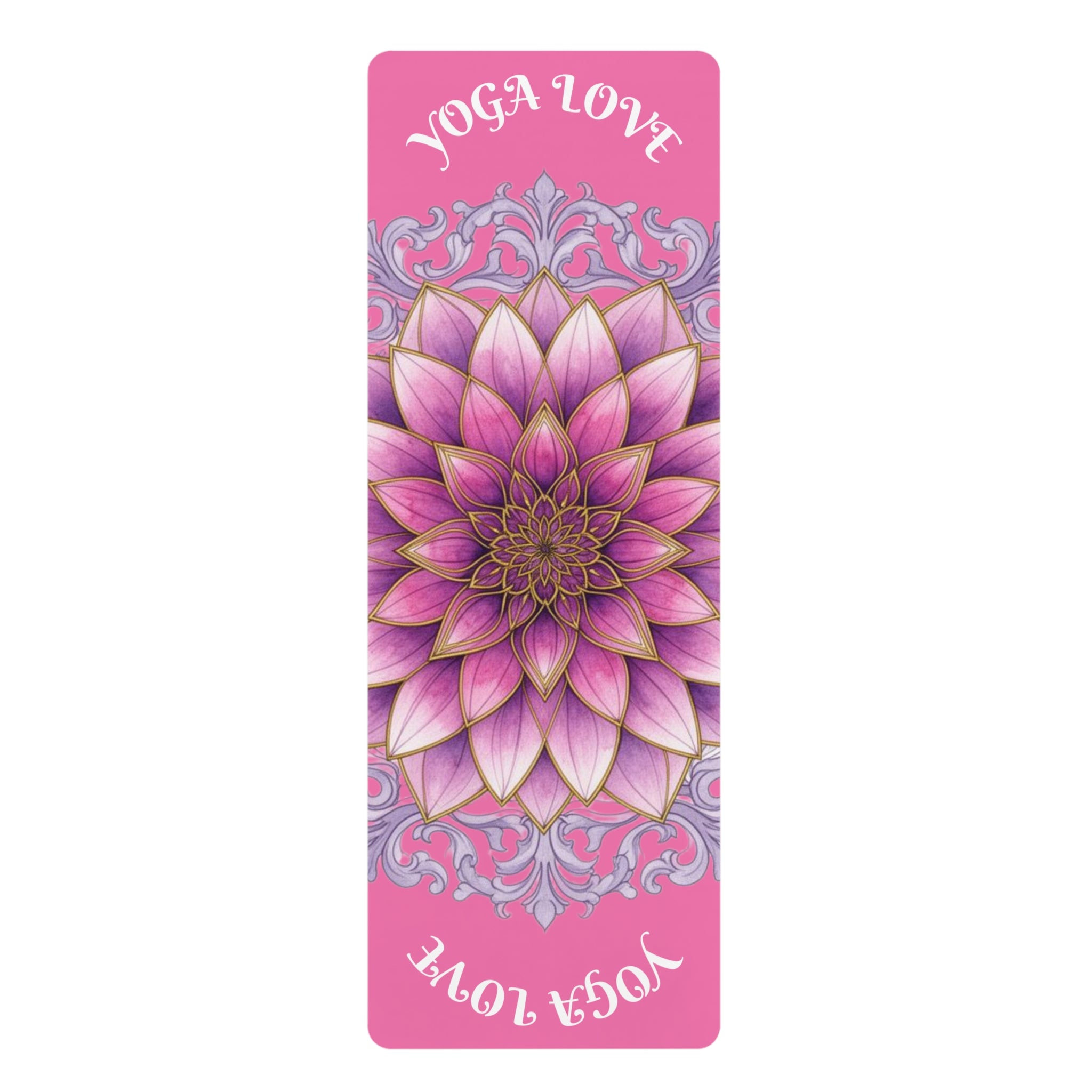 Pink Lotus "Yoga Love" Rubber Yoga Mat  | Aesthetic Workout Mat for Women, Meditation Accessory, Home Fitness & Wellness Gift | Printify