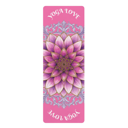 Pink Lotus "Yoga Love" Rubber Yoga Mat | Aesthetic Workout Mat for Women, Meditation Accessory, Home Fitness & Wellness Gift | - Best Yoga Mats for Home Workouts