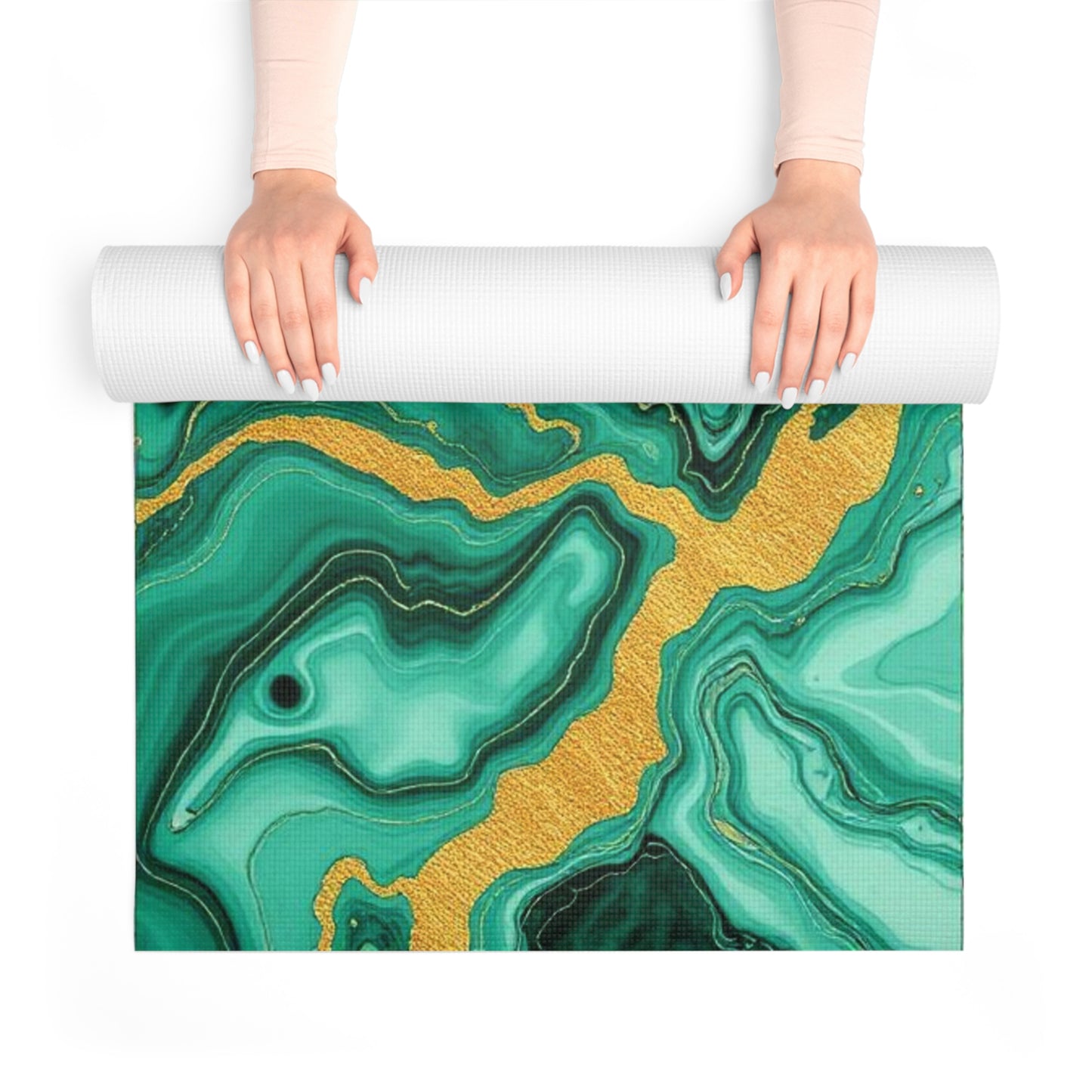 Green Marble Swirl Foam Yoga Mat | Abstract Gemstone Pattern - Best Yoga Mats for Home Workouts