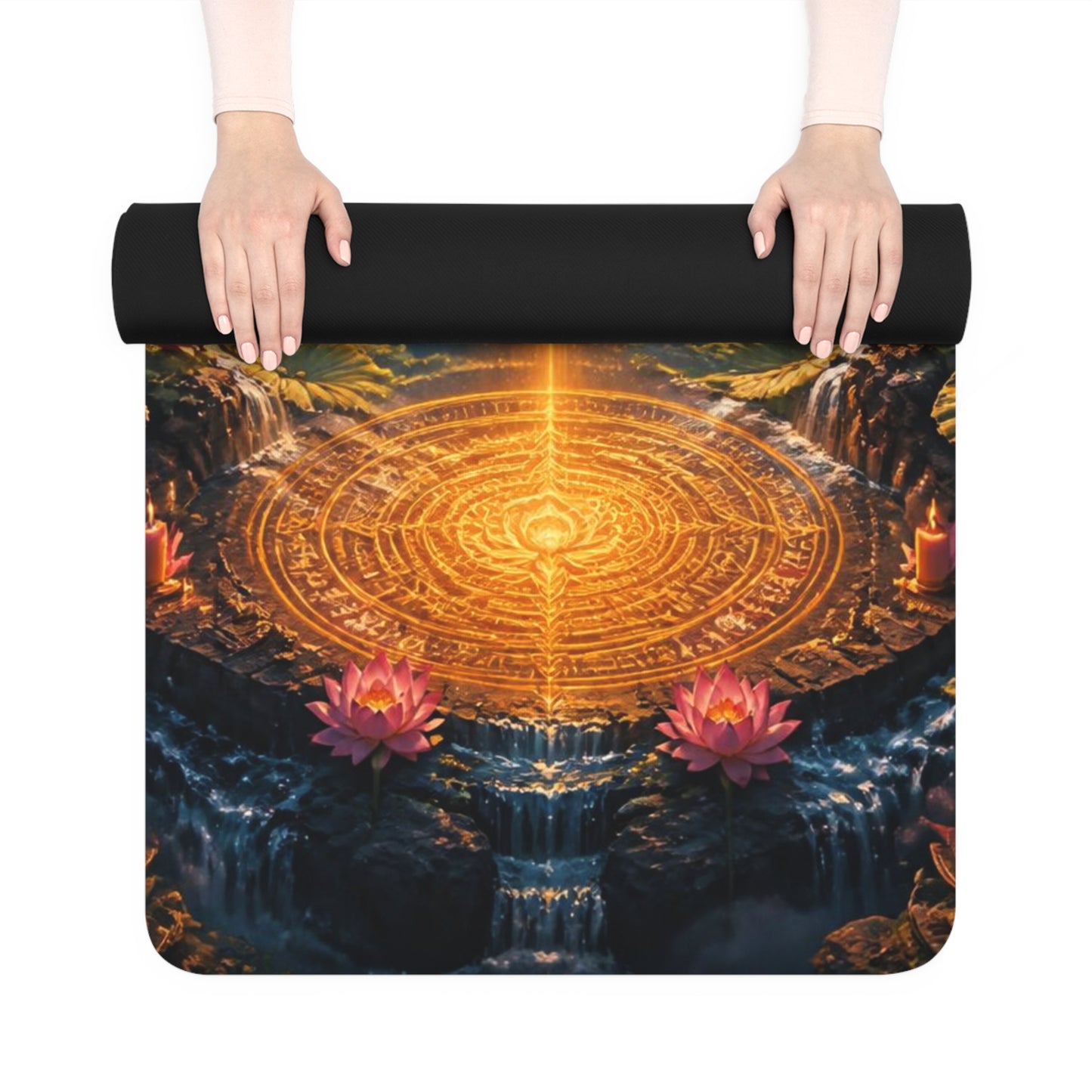 Meditating Buddha Mountain Sunrise Rubber Yoga Mat | Spiritual Mandala Lotus Printify