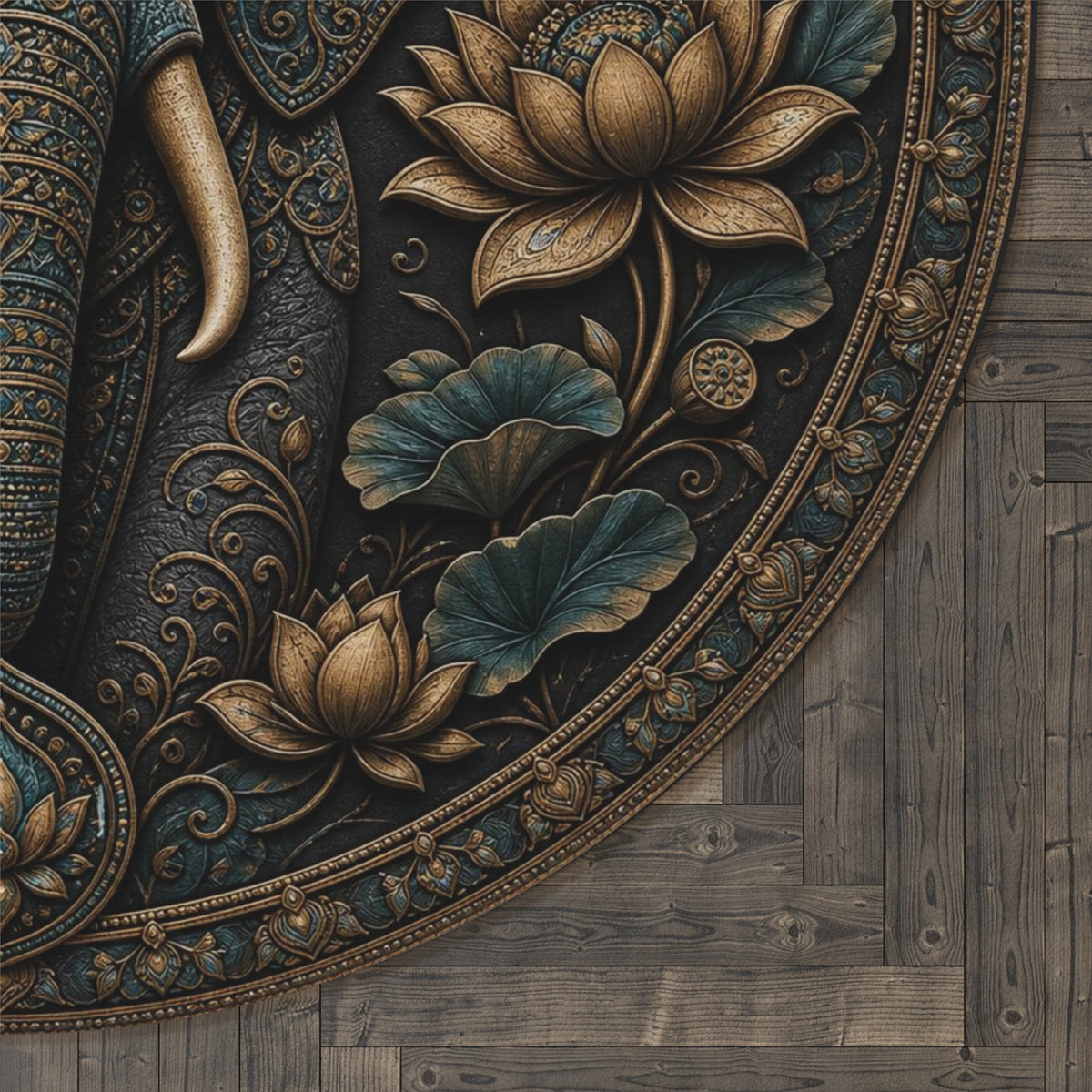 Ornate Elephant Mandala Round Rug | Boho Decorative Floor Mat Printify