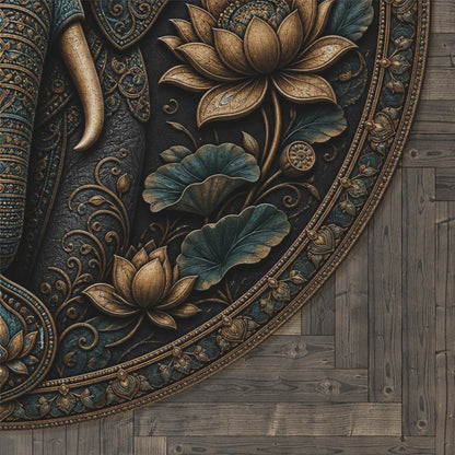 Ornate Elephant Mandala Round Rug | Boho Decorative Floor Mat Printify