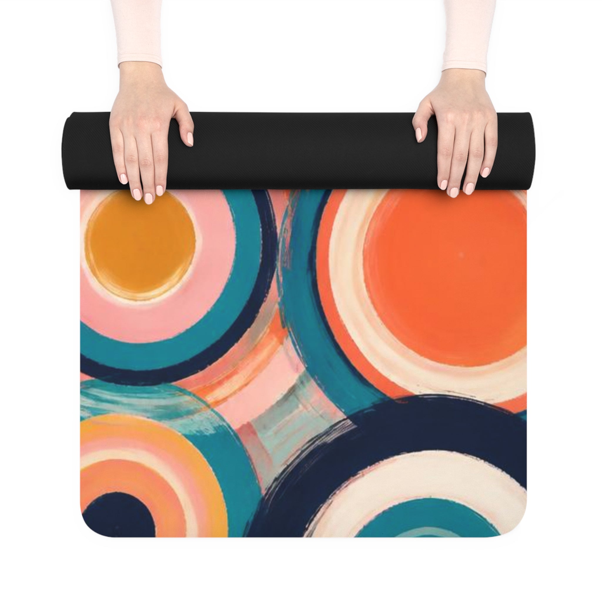Colorful Retro Circles Rubber Yoga Mat | Abstract Geometric Fitness Mat Printify