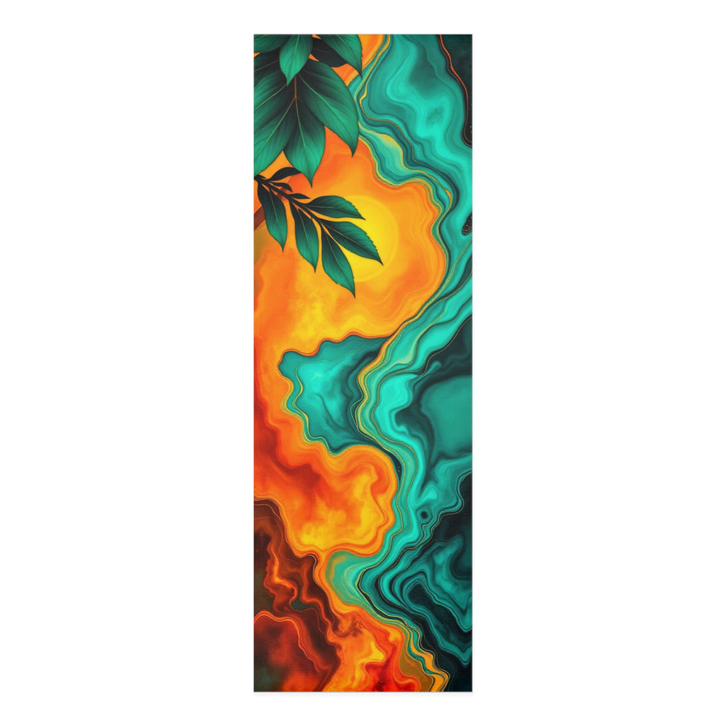 Abstract Teal and Orange Marble Foam Yoga Mat | Fluid Leaf Design