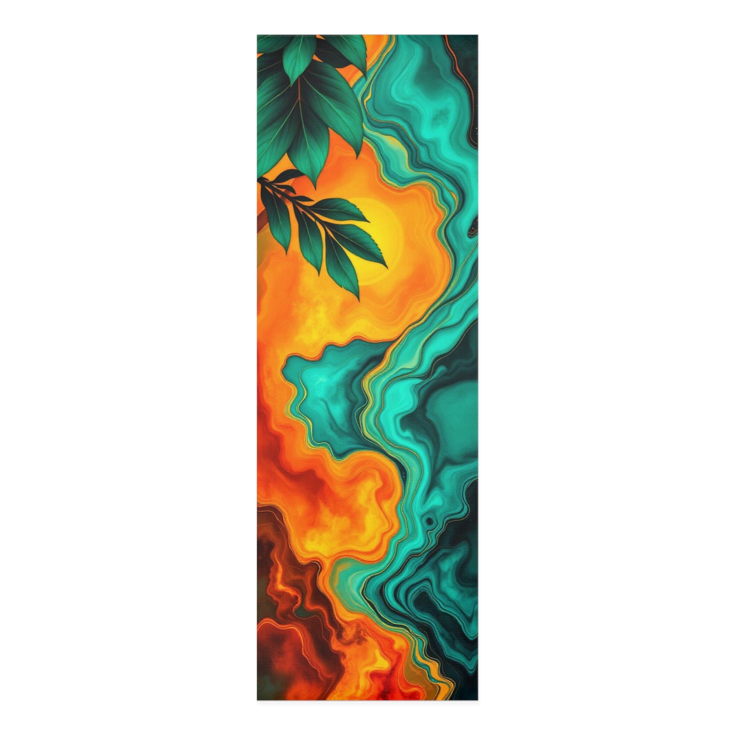 Abstract Teal and Orange Marble Foam Yoga Mat | Fluid Leaf Design - Best Yoga Mats for Home Workouts