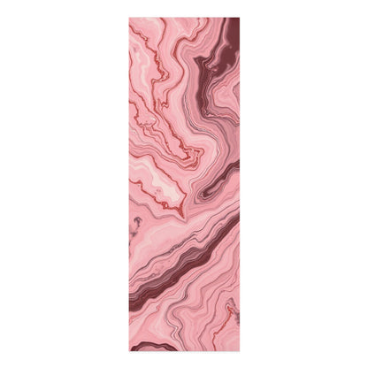 Pink marble swirl foam yoga mat with pink agate pattern, ideal for home decor, by Printify.