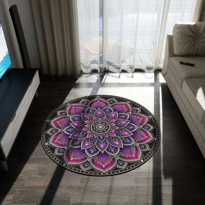 Purple Pink Mandala Round Rug | Boho Floor Mat, Yoga Meditation Decor Printify