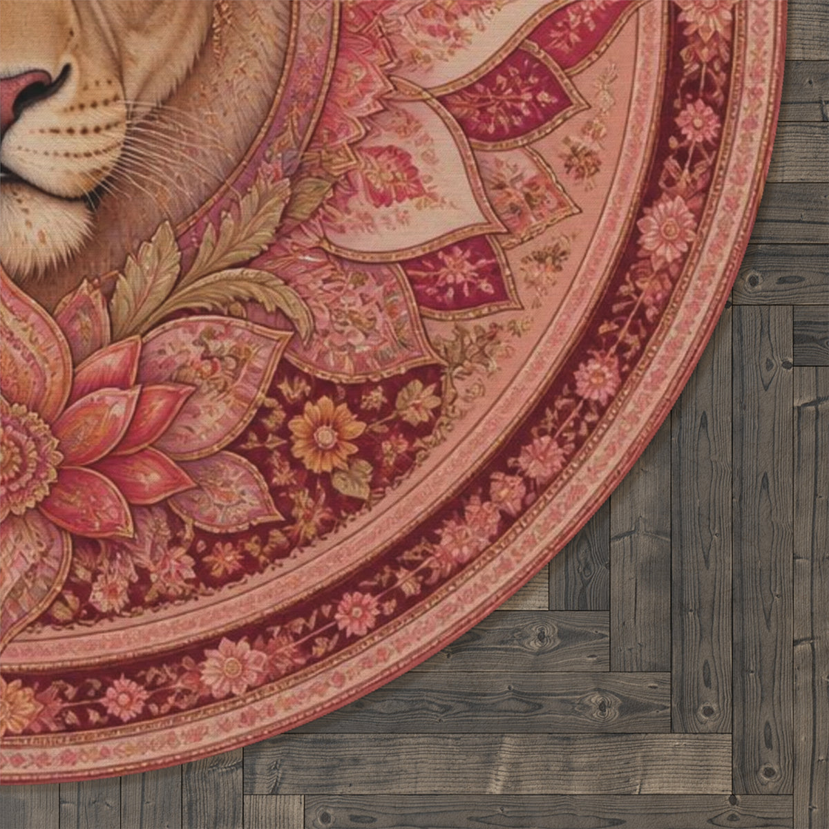 Lion Mandala Round Rug | Boho Floral Decorative Floor Mat Printify