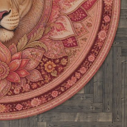 Lion Mandala Round Rug | Boho Floral Decorative Floor Mat Printify