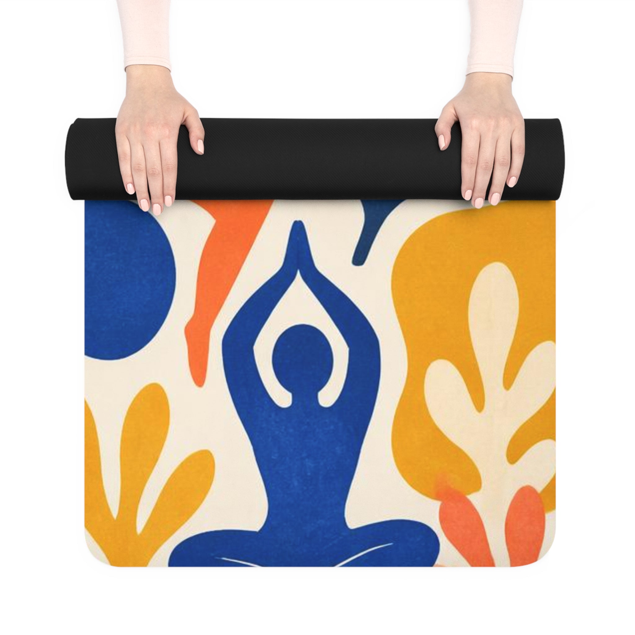 Abstract Yoga Silhouettes Rubber Yoga Mat | Colorful Flow Pattern Printify