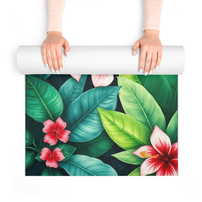 Tropical Hibiscus Floral Foam Yoga Mat | Green Leaf Paradise - Best Yoga Mats for Home Workouts