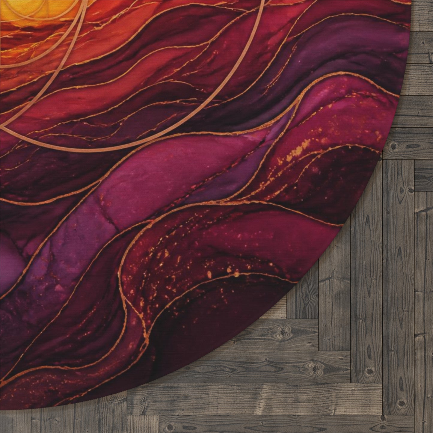 Enchanted Waterfall Fantasy Round Rug | Sunset Sacred Geometry Washable Floor Mat | Boho Mandala Living Room Decor | Non-Slip Printify