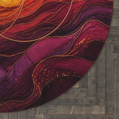 Enchanted Waterfall Fantasy Round Rug | Sunset Sacred Geometry Washable Floor Mat | Boho Mandala Living Room Decor | Non-Slip Printify