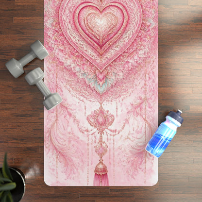 Pink Heart Mandala Rubber Yoga Mat | Boho Spiritual Meditation Design - Best Yoga Mats for Home Workouts