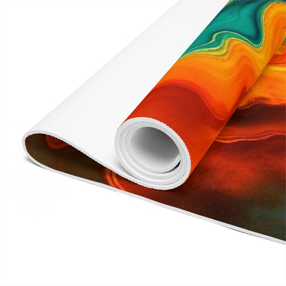 Abstract Teal and Orange Marble Foam Yoga Mat | Fluid Leaf Design - Best Yoga Mats for Home Workouts