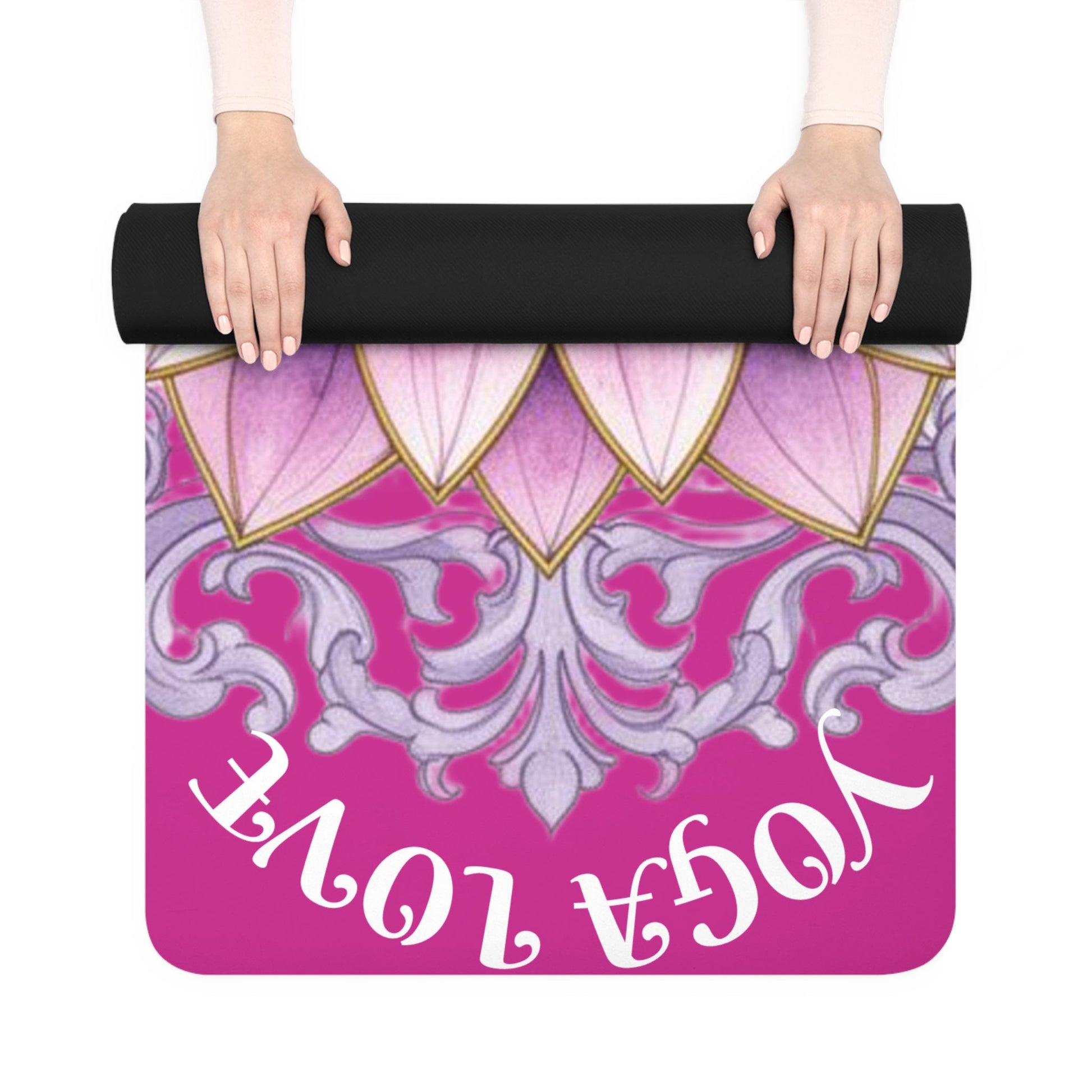 Pink Lotus Mandala Yoga Love Rubber Yoga Mat | Floral Chakra Meditation Mat - Best Yoga Mats for Home Workouts
