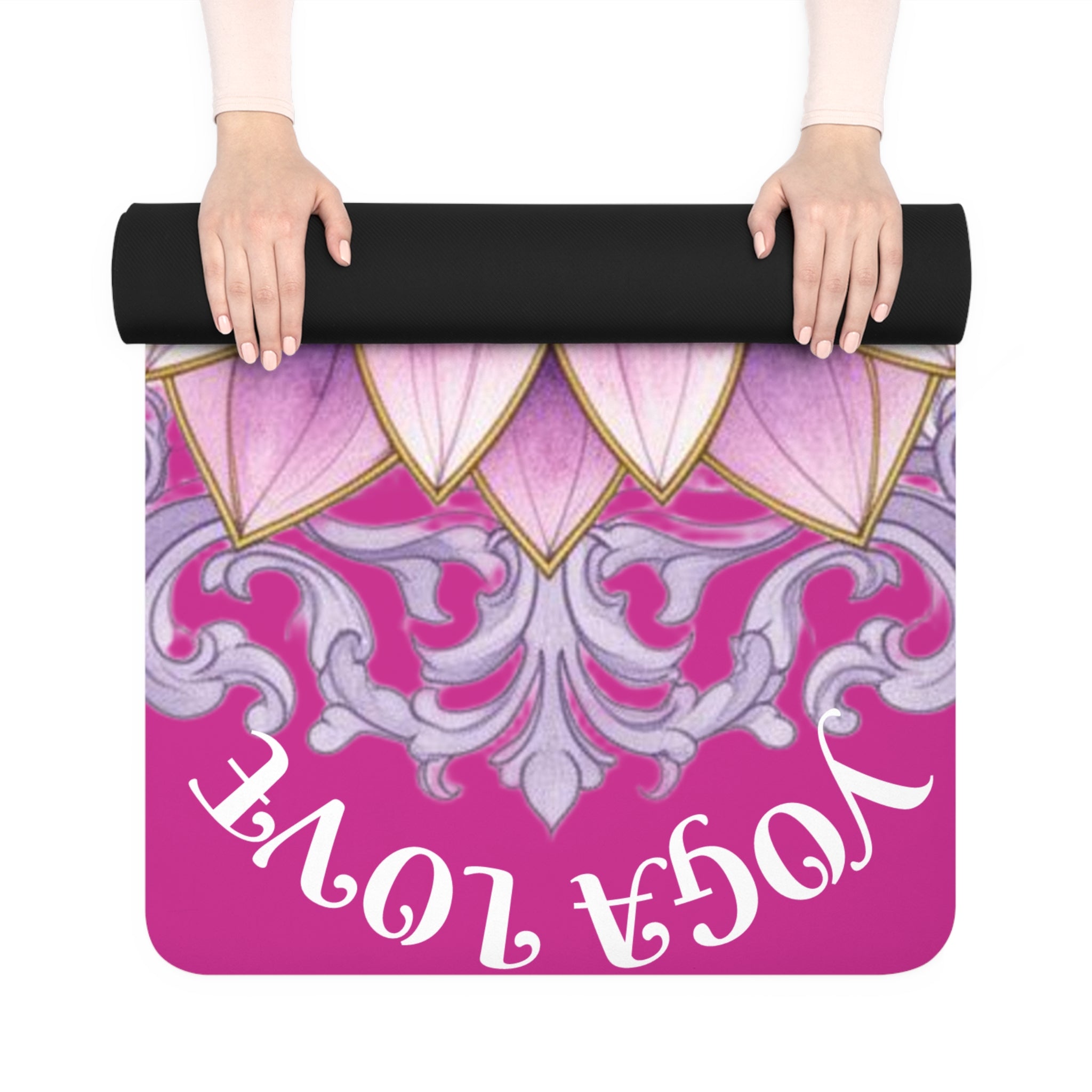 Pink Lotus Mandala Yoga Love Rubber Yoga Mat | Floral Chakra Meditation Mat Printify