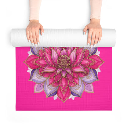 Pink Lotus Bloom Yoga Mat | Inspirational Fitness Mat for Meditation, Pilates & Home Gym, Gift for Active Women - Best Yoga Mats for Home Workouts
