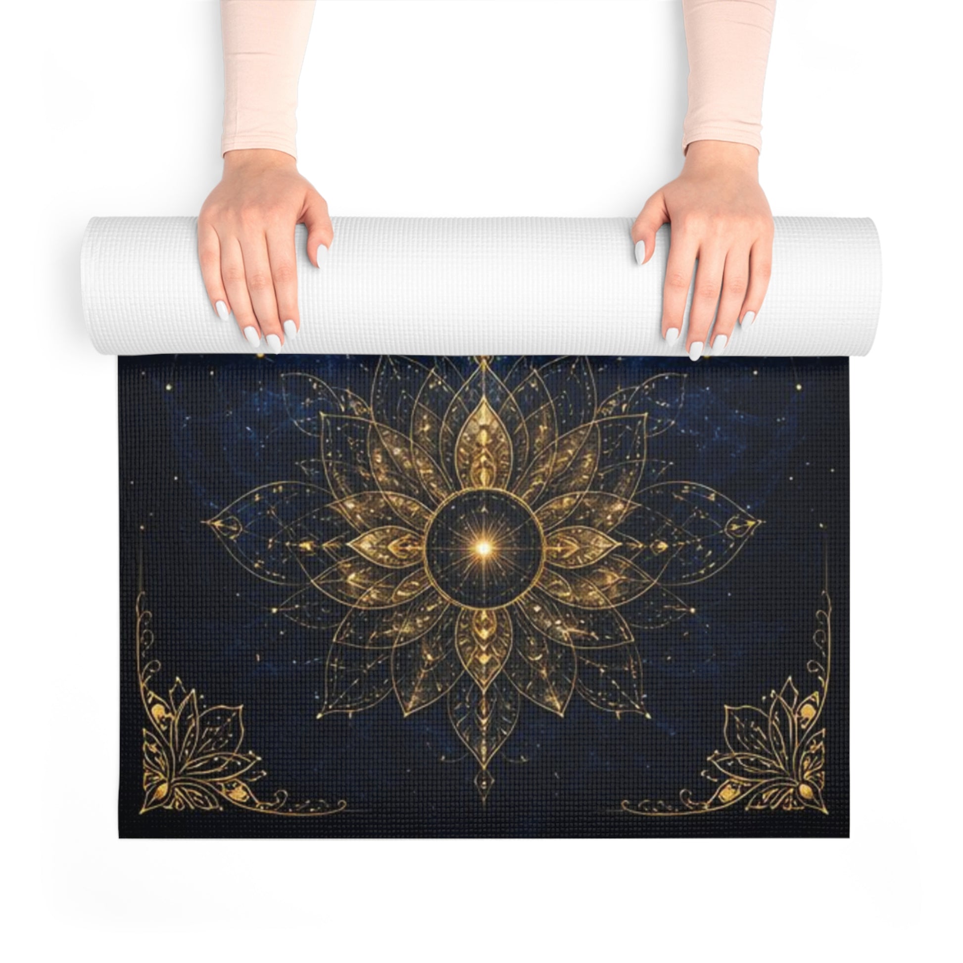 Golden Lotus Mandala Foam Yoga Mat | Cosmic Navy Alignment Mat - Best Yoga Mats for Home Workouts