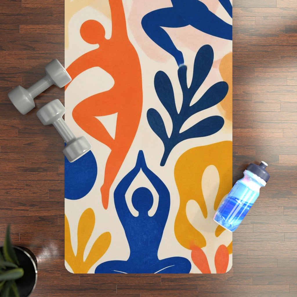 Abstract Yoga Silhouettes Rubber Yoga Mat | Colorful Flow Pattern Printify
