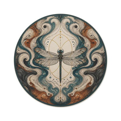 Dragonfly Mandala Round Rug | Boho Nature Medallion Carpet Printify