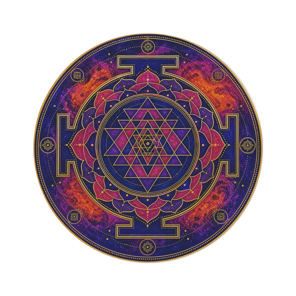 Sacred Sri Yantra Mandala Round Rug | Cosmic Geometric Floor Mat Printify