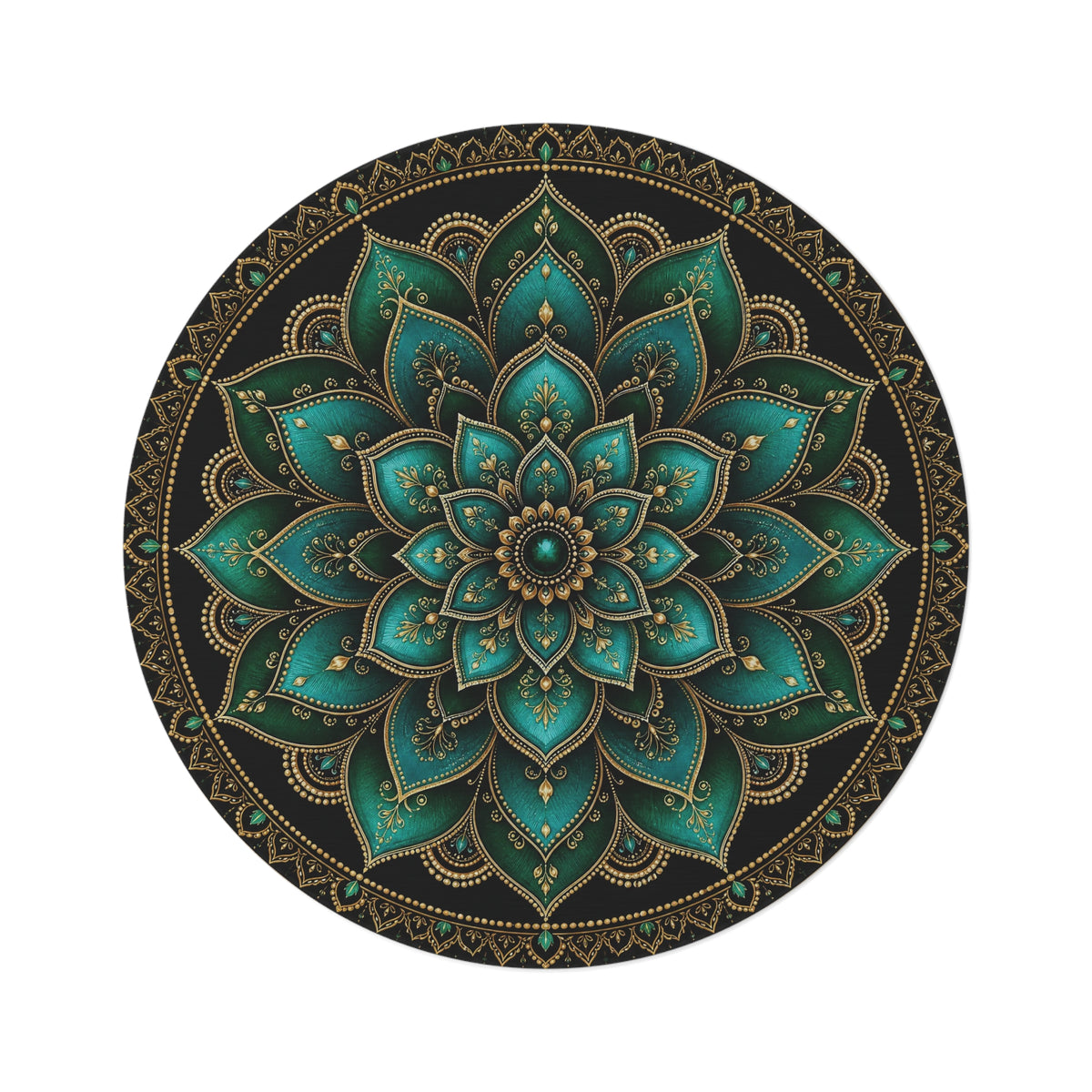 Teal Gold Mandala Round Rug | Boho Floral Floor Décor Printify
