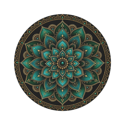 Teal Gold Mandala Round Rug | Boho Floral Floor Décor Printify