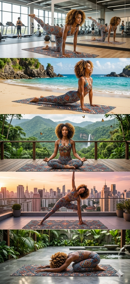 Vintage Tile Pattern Rubber Yoga Mat | Boho Moroccan Medallion Design - Best Yoga Mats for Home Workouts